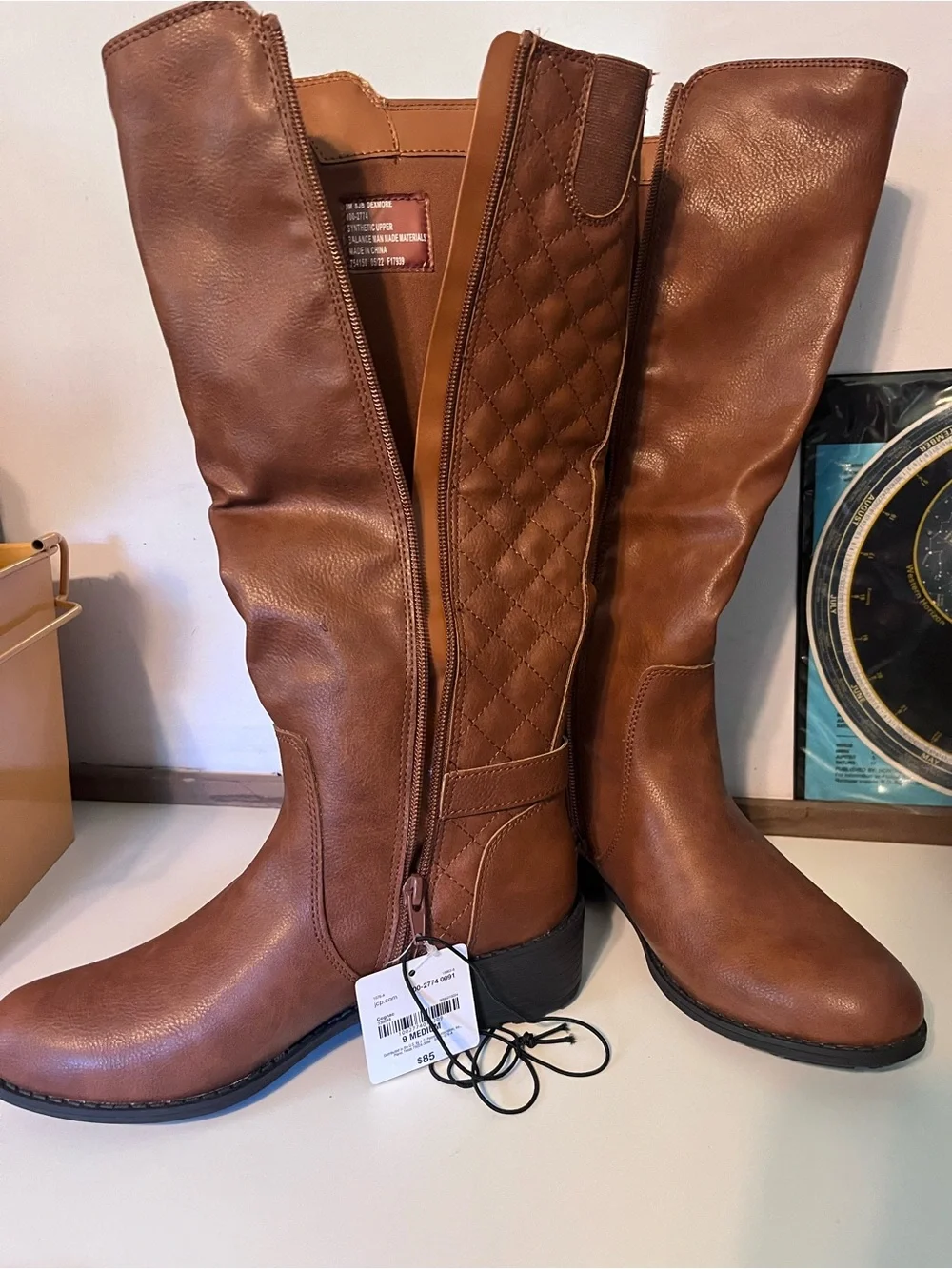 NWT St. John's Bay Quilted Chestnut Over-the-Knee Boots